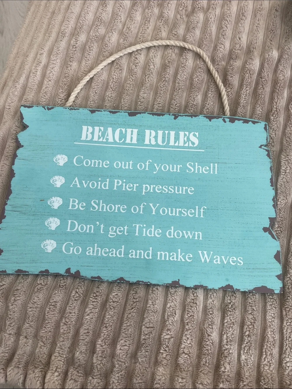 Beach Rules Wall Sign - Turquoise Wooden Hanging Décor